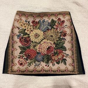 Floral textile denim skirt